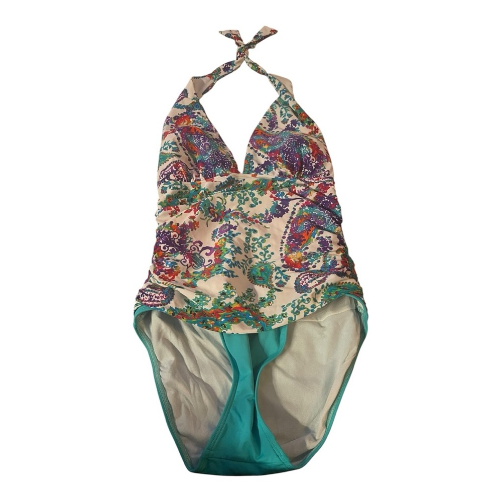 Ralph Lauren Blue Label One Piece halter Swimsuit Blue colorful paisley - Picture 4 of 8